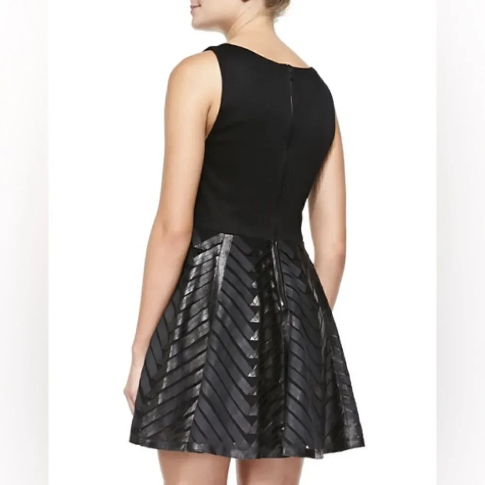 Alice + Olivia Zilla Goat Leather Mini Back Dress Paneled Ponte Size 6